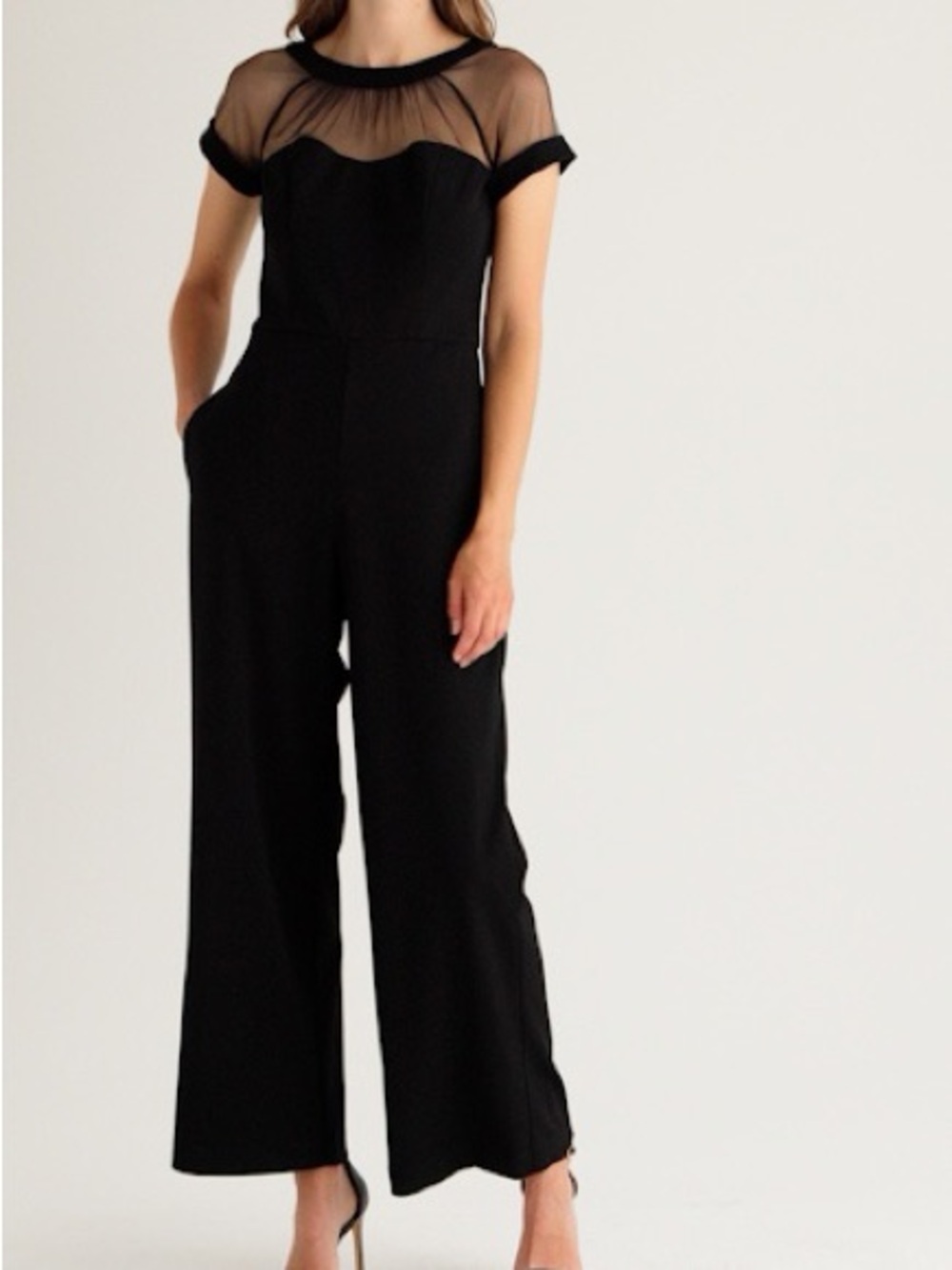 Maggy London Illusion Neck Line Jumpsuit Size 6